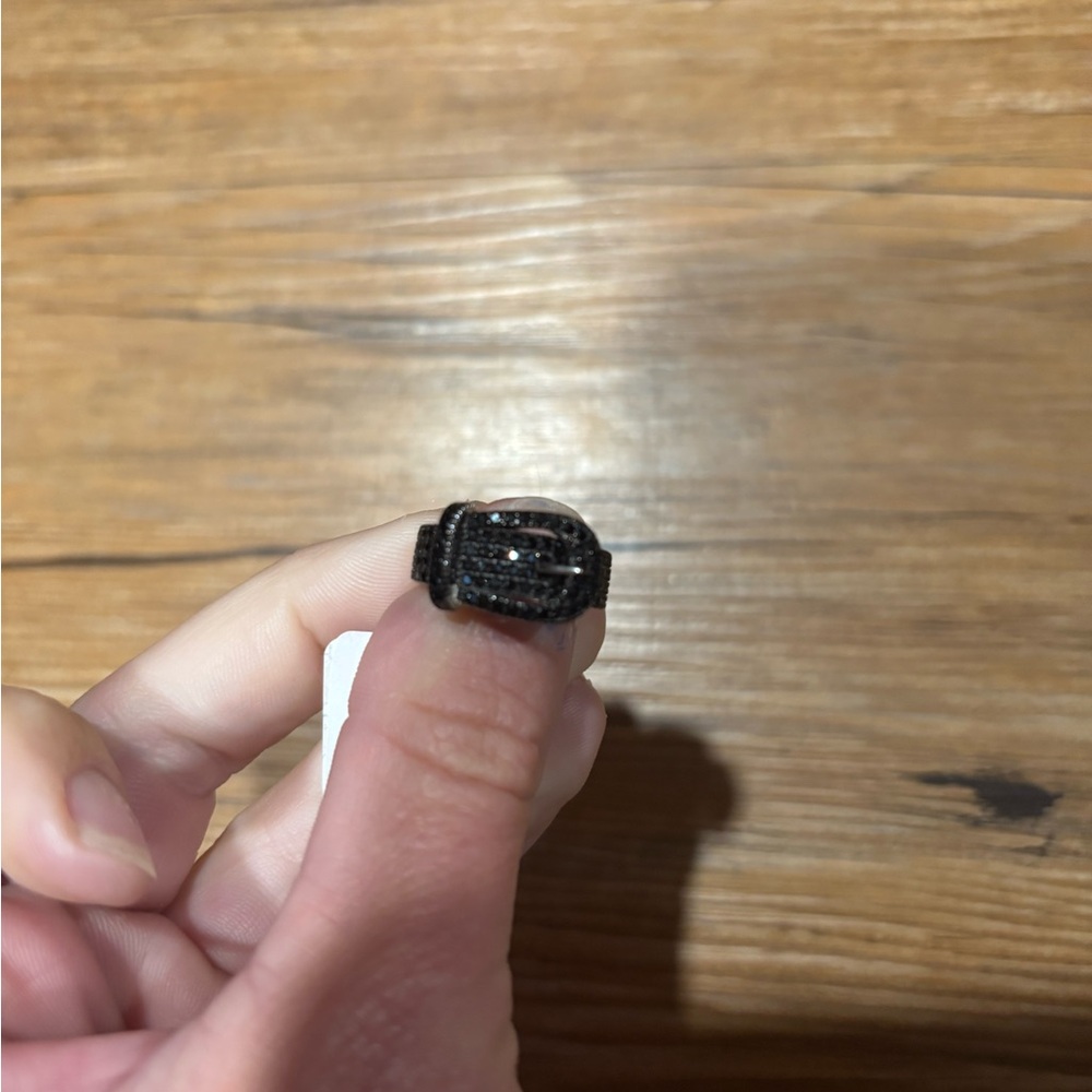 NWT Black Spinel Belt Buckle Ring Rhodium over Sterling Silver Sz 6